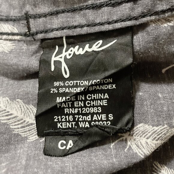 HOWE Dark grey white feather print short-sleeve button-down shirt MEDIUM LARGE - Picture 10 of 12